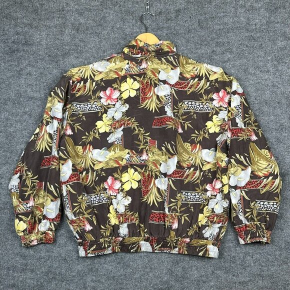 Fuda International Jacket Women's L Hibiscus Tropical 100% Silk Vintage Full Zip - Picture 10 of 11